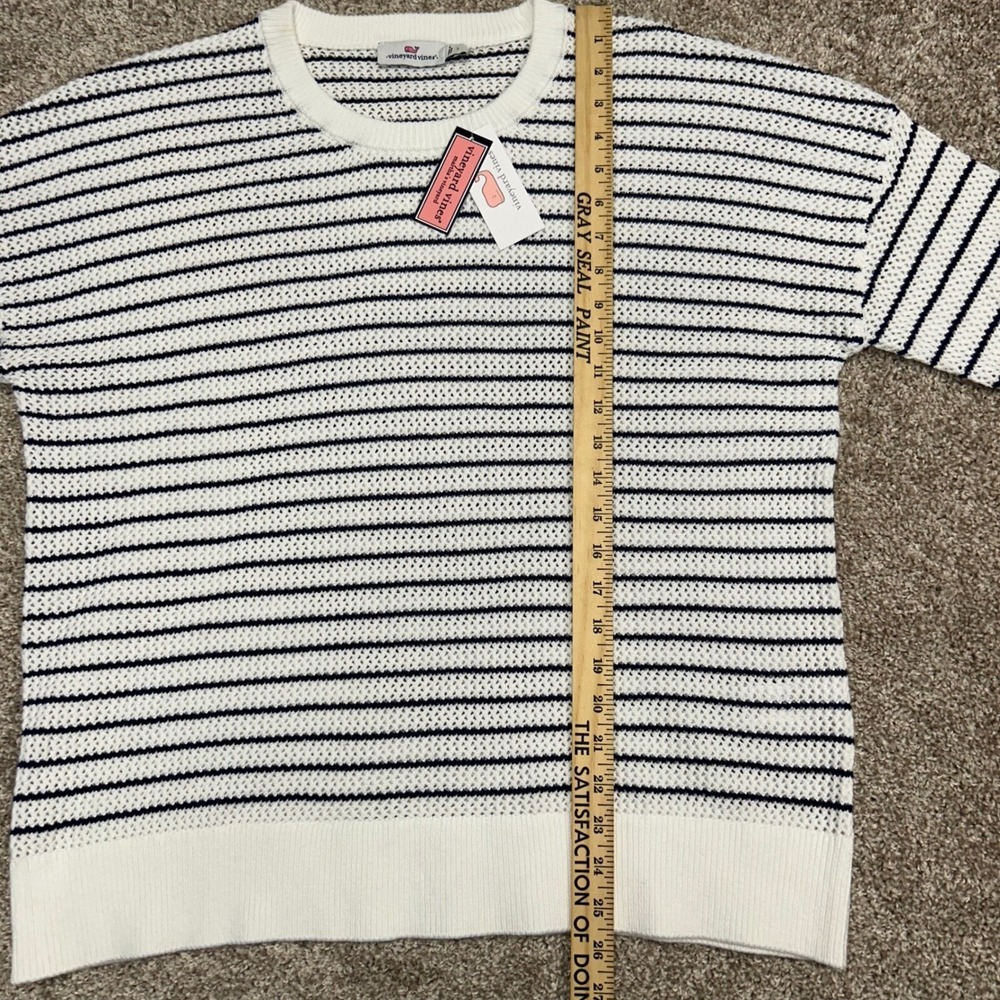 Vineyard Vines Cropchet‎ Striped Open Knit Crochet Sweater Women Size Large - Picture 4 of 9